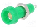 Socket; 4mm banana; 10A; 50VDC; 28.5mm; green; nickel plated; 10mΩ