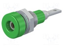 Socket; 2mm banana; 10A; 23mm; green; Mounting: soldered,on panel