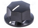 Knob; with pointer; bakelite; Shaft d: 6mm; Ø27.2x17.5mm; black