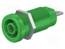 Socket; 4mm banana; 24A; 1kV; green; nickel plated; on panel