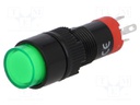 Switch: push-button; Pos: 2; SPDT; 0.5A/250VAC; 1A/24VDC; green
