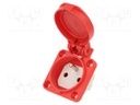 Connector: AC supply; socket; 2P+PE; 250VAC; 16A; red; PIN: 3; IP54