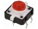 Microswitch TACT; SPST-NO; Pos: 2; 0.05A/12VDC; THT; LED; red; 2.45N