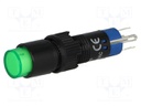 Switch: push-button; Pos: 2; SPDT; 0.5A/250VAC; 1A/24VDC; green